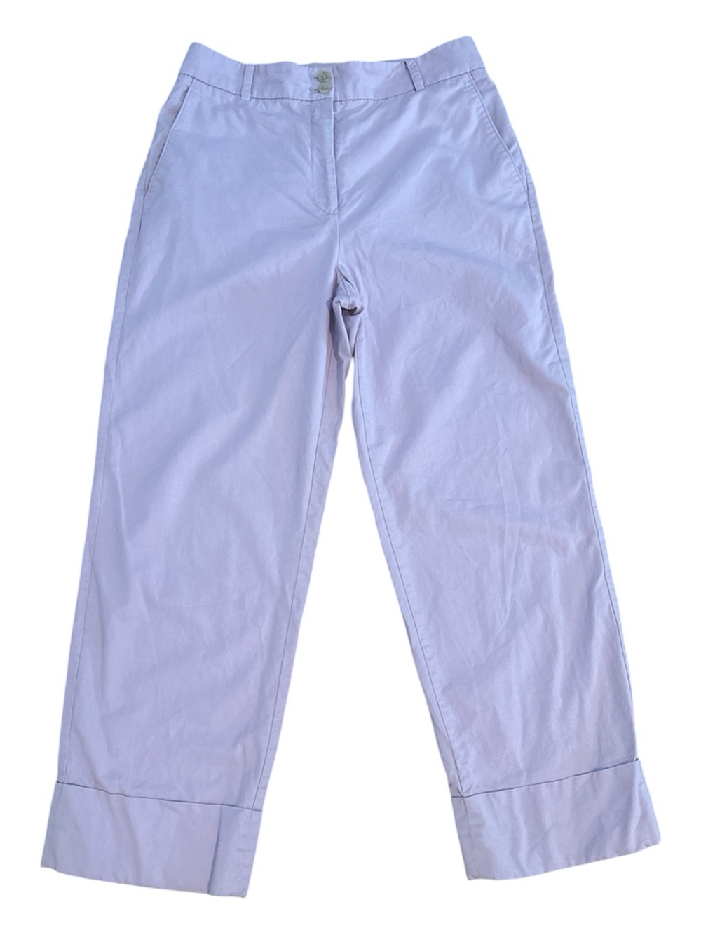 Ann Taylor Pink High Rise Wide Leg Cuffed Pants Size 6 cotton neutral minimalist